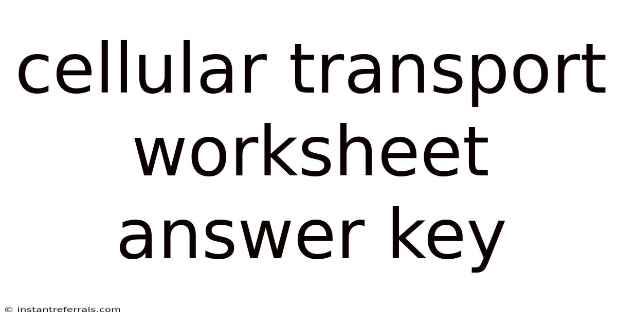 Cellular Transport Worksheet Answer Key