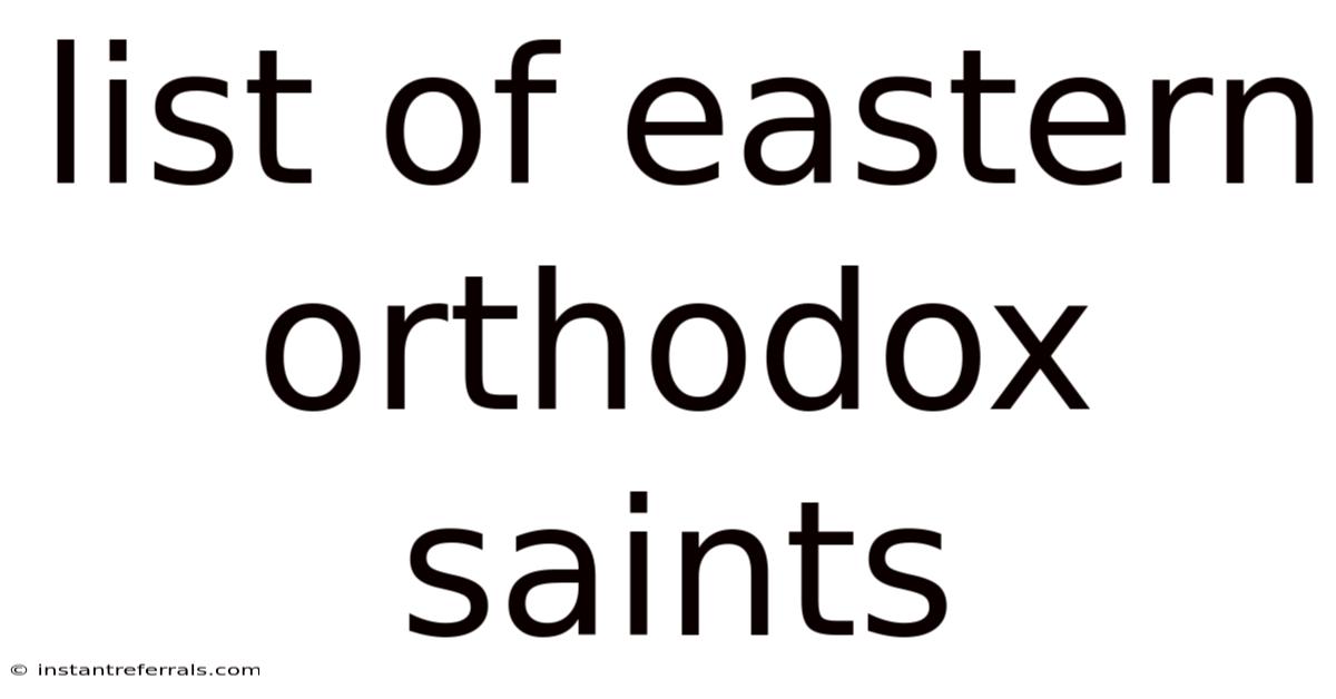List Of Eastern Orthodox Saints