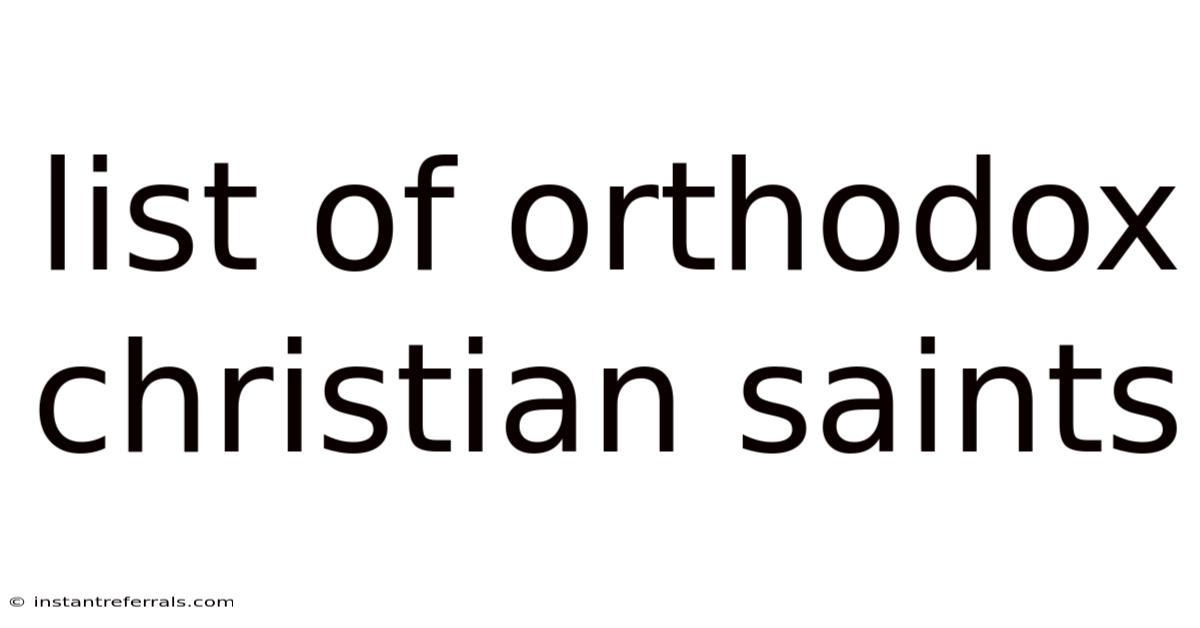 List Of Orthodox Christian Saints