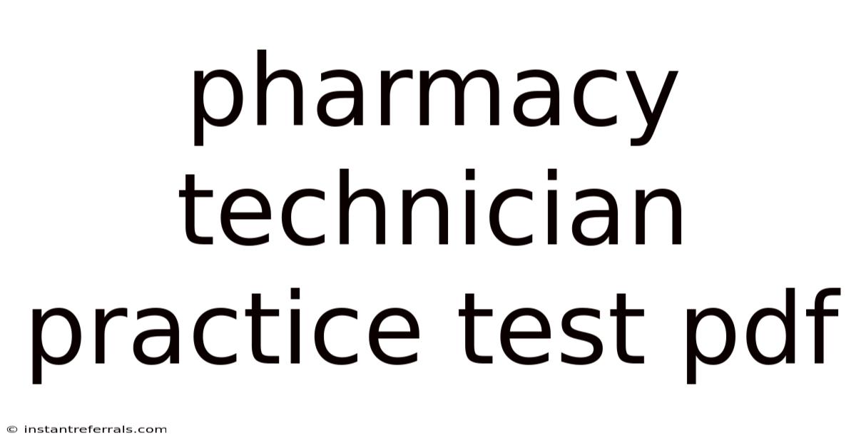 Pharmacy Technician Practice Test Pdf