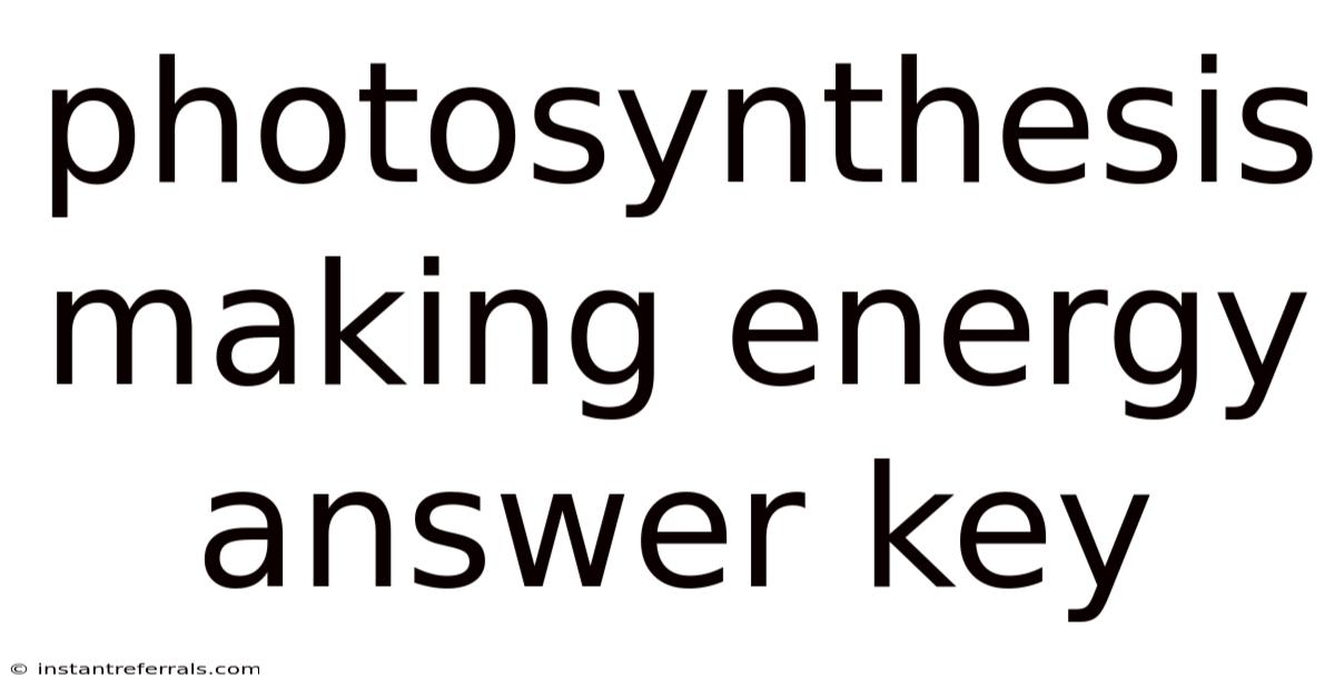 Photosynthesis Making Energy Answer Key